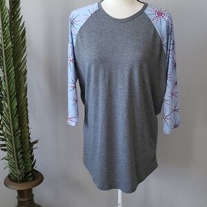 LuLaRoe Randy gray body with bursts of colors on the 3/4 length sleeves